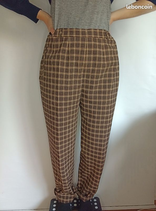 Pantalon Femme Style Palazzo été En Carreaux Multicolore - Taille 44, Neuf Sans étiquettes