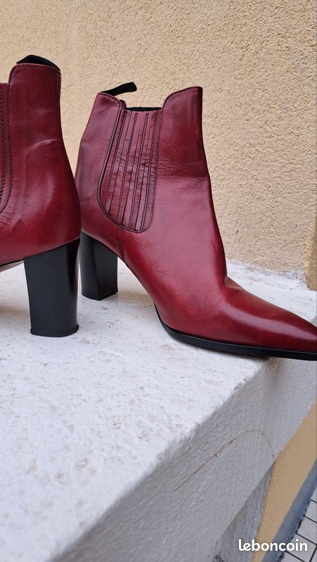 Bottines en cuir bordeaux (image 2)