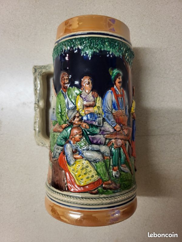 Chope à Bière (Bierkrug) Vintage Studentica En Verre - Datée 1892 - Porcelaine Décorée - Allemagne