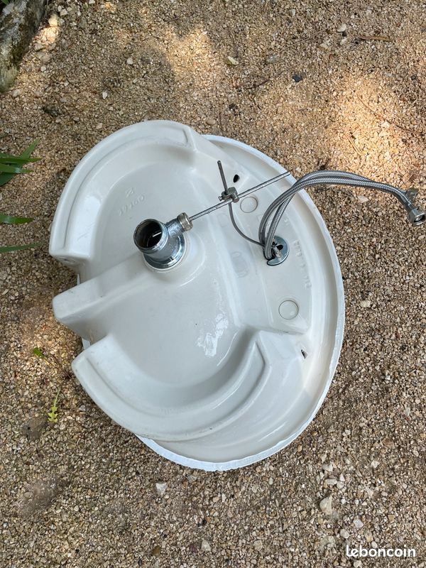 Vasque lavabo de salle de bain blanc avec mitigeur inox (image 2)