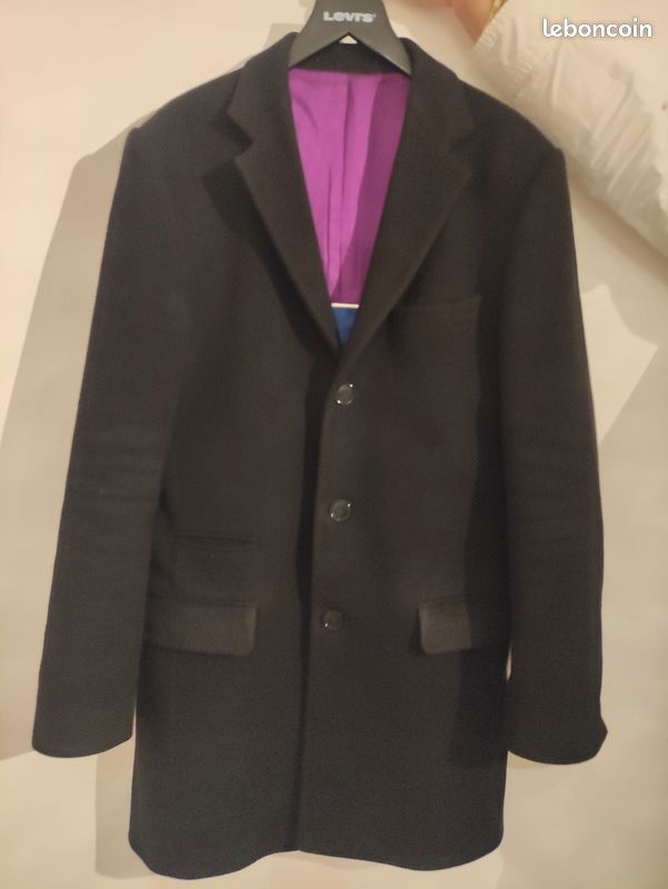 Manteau homme L 52 noir Cachemire et Laine très bon état (image 1)
