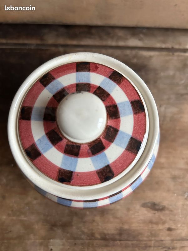 Pot couvert sucrier et presentoir Villeroy Boch Mettlach Sarre vichy peint main 8202 (image 9)