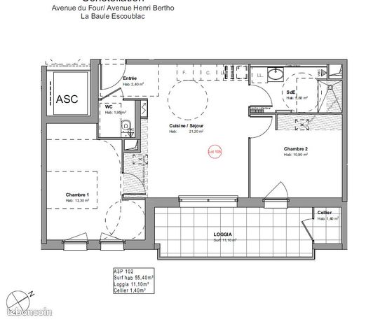 Appartement 3 pièces 55 m²