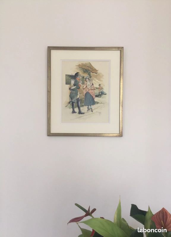 René GIFFEY 1884-1965.Scène de genre.Gouache et aquarelle c.1920.SBD.31x23.Cadre (image 4)