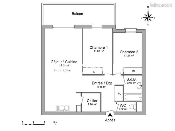 Appartement 3 pièces 65 m²
