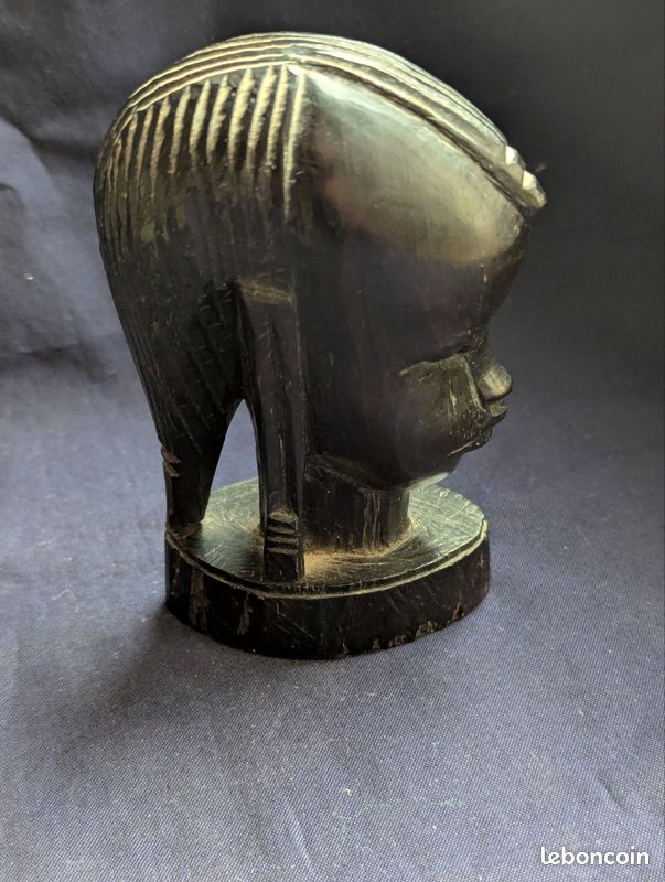 Statuette buste africain en bois d'ébène sculpté main - 12 cm (image 2)