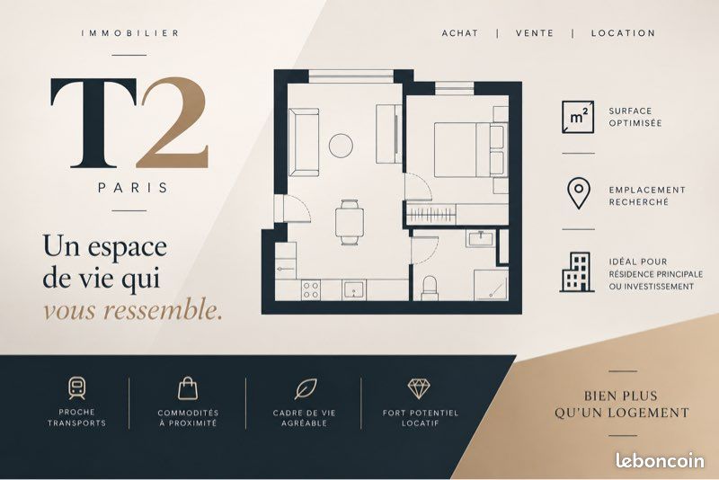 Appartement 2 pièces 35 m² · à Paris · 35 m² · 1 250 €/mois