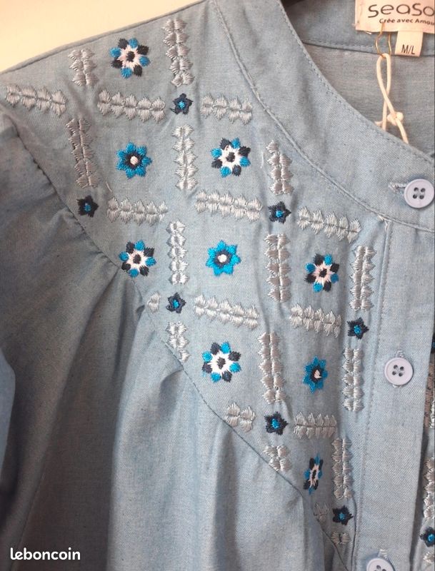 Jolie chemise brodée SEASON taille M/L (image 4)