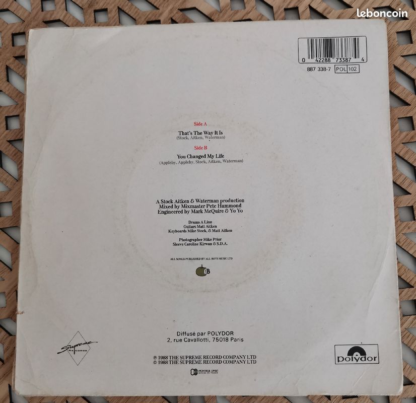 Vinyle 45 T Mel & Kim That's the way it 1988 (image 2)