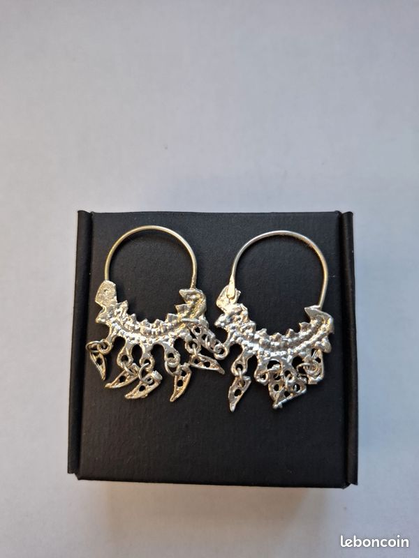 Boucles D'Oreilles Berbères Anciennes En Argent Sterling – Modèle Avec Chaînette (Longueur L44)