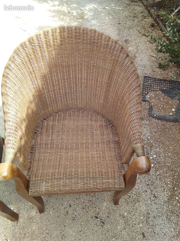 2 ancien fauteuil osier et bois (image 2)