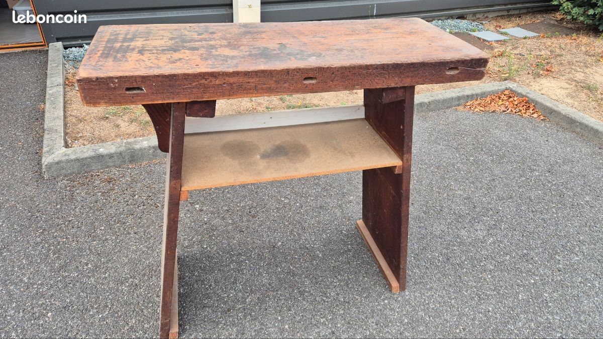 Petit établi ancien vintage en bois massif (image 2)
