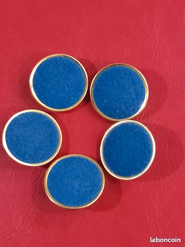 Lot De 13 Boutons Vintage Années 90 - Doré Et Bleu Acrylique - Pied 17 Mm - Idée Créative