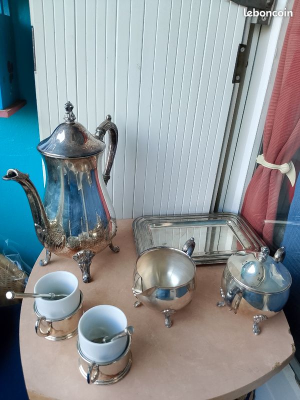Ancien Service à Café En Métal Argenté – Style Baroque, 4 Pièces, Made In France
