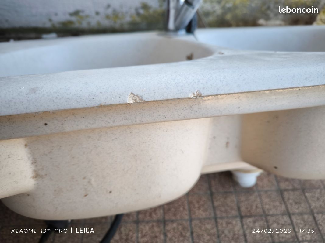 Évier 2 bacs. Grès blanc (image 4)