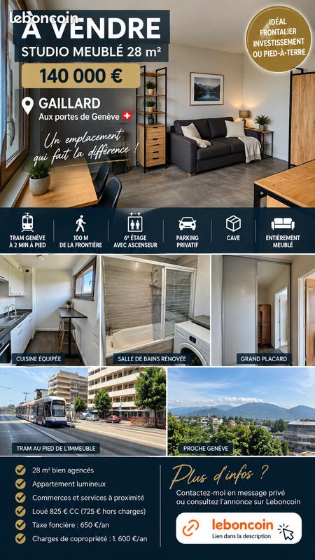 Appartement 2 pièces 28 m² · à Gaillard · 28 m² · 140 000 €