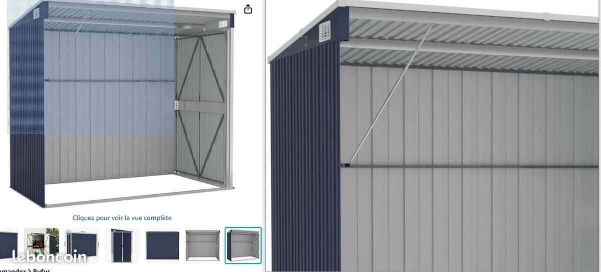 Abri de jardin mural vidaXL - Anthracite - Acier galvanisé et métal - Portes doubles pratiques - Toit en pente pour un drainage automatique des eaux de pluie (image 4)