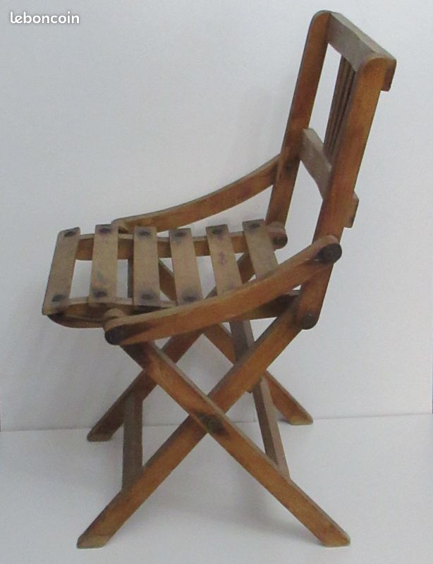 Ancienne Petite chaise pliante en bois pour enfant jouet jeu