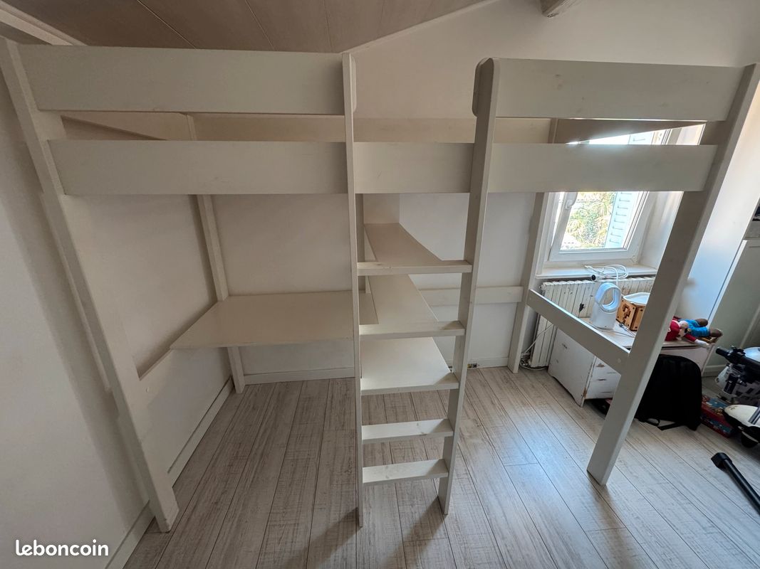 Lit mezzanine avec bureau et étagères intégrées + matelas (image 2)