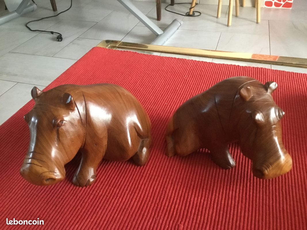 Statue d’hippopotames en bois exotique (image 3)