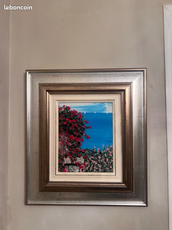 Tableau “Géranium – Cap d’Antibes” de Guy Le Corré, huile sur toile encadrée (image 1)
