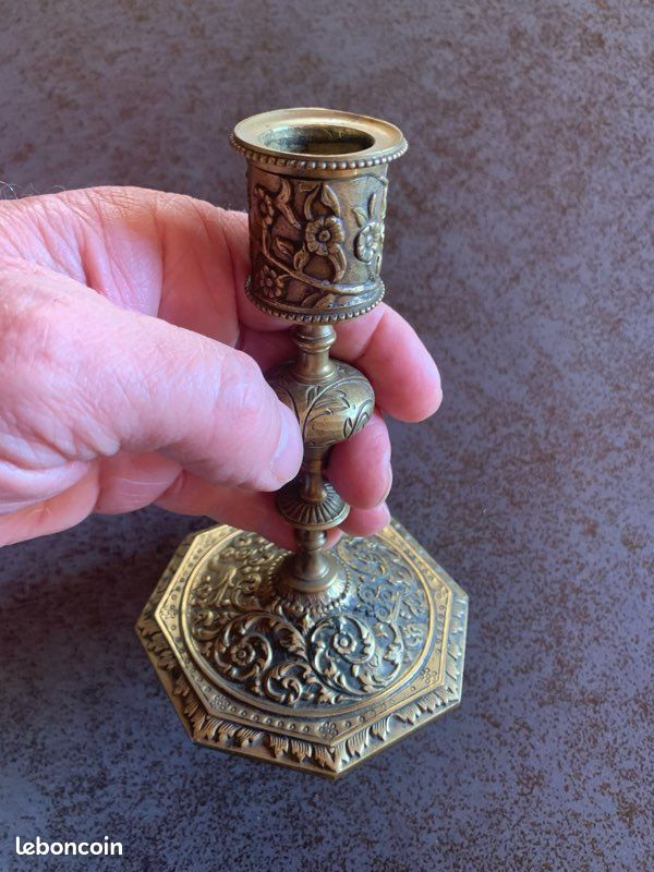 ANCIEN BOUGEOIR BRONZE STYLE LOUIS XIII COLLECTION déco BOUGIE D