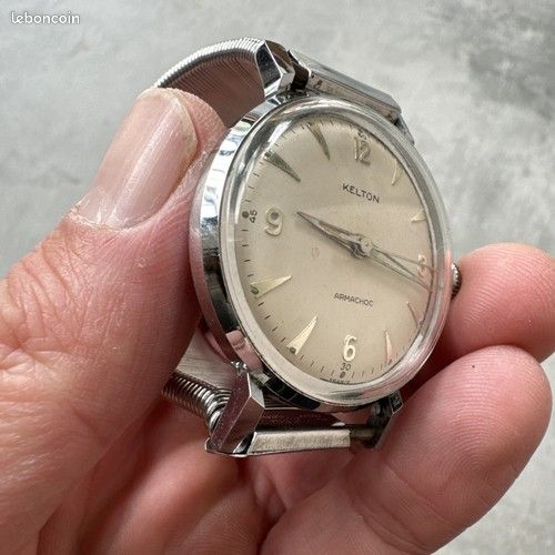 Montre Mécanique Vintage Homme Kelton Armachoc - Années 70, Boîtier Argenté, Cadran Jaune - Sans Bracelet