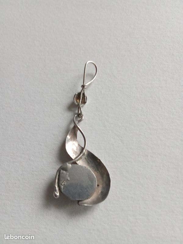 Pendentif Argent Moderne Avec Pierre Synthèse Ambre - Bijou Femme élégant - Neuf