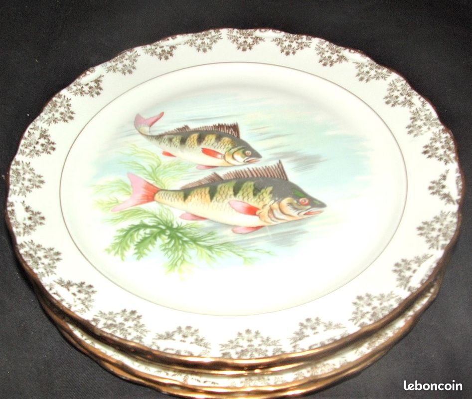 SERVICE A POISSON + GRAND PLAT et ses 8 assiettes porcelaine de limoges (image 2)