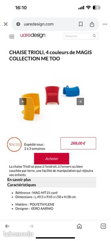 Chaise Enfant TRIOLI Marque : Me Too by Magis Design : Eero Aarnio (image 7)