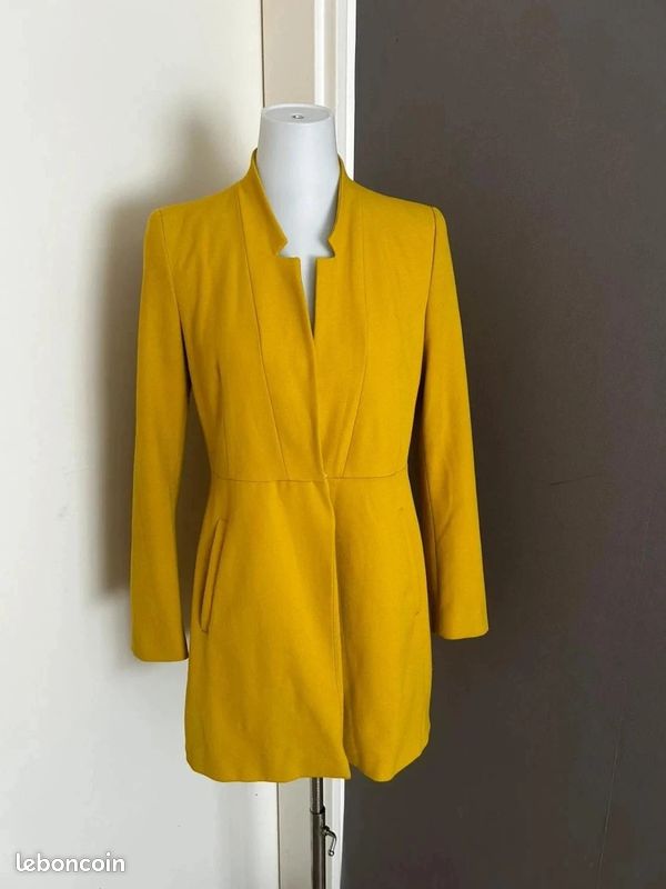 Blazer Long veste Zara Basic Jaune Moutarde Taille M 38 Élégant & Structuré (image 2)