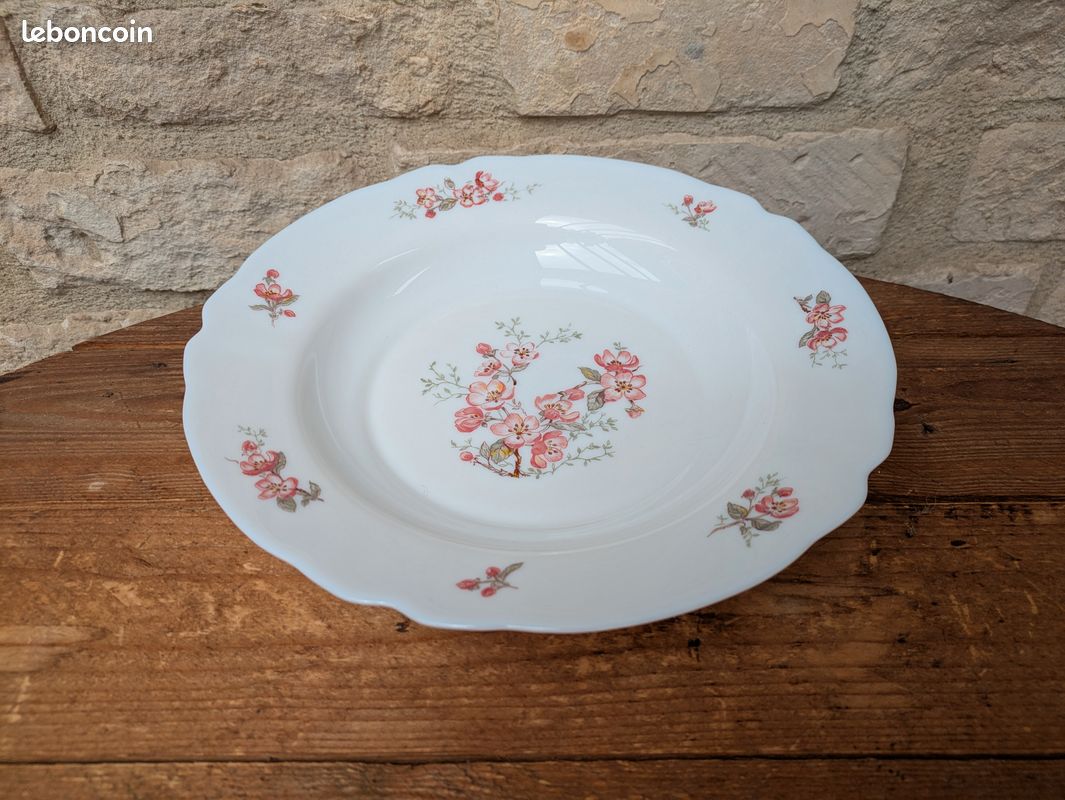 20⚜️ Ancien Plat Rond Arcopal France Décor Fleurs Marguerites