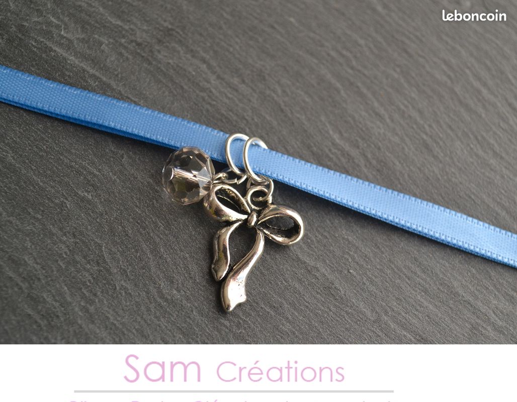 Bracelet ruban bleu perle en verre - NEUF Handmade (image 1)