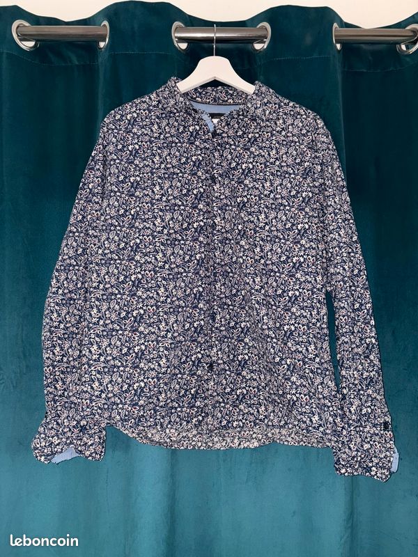 Chemise Homme Le Temps des Cerises bleu marine à fleurs (image 1)