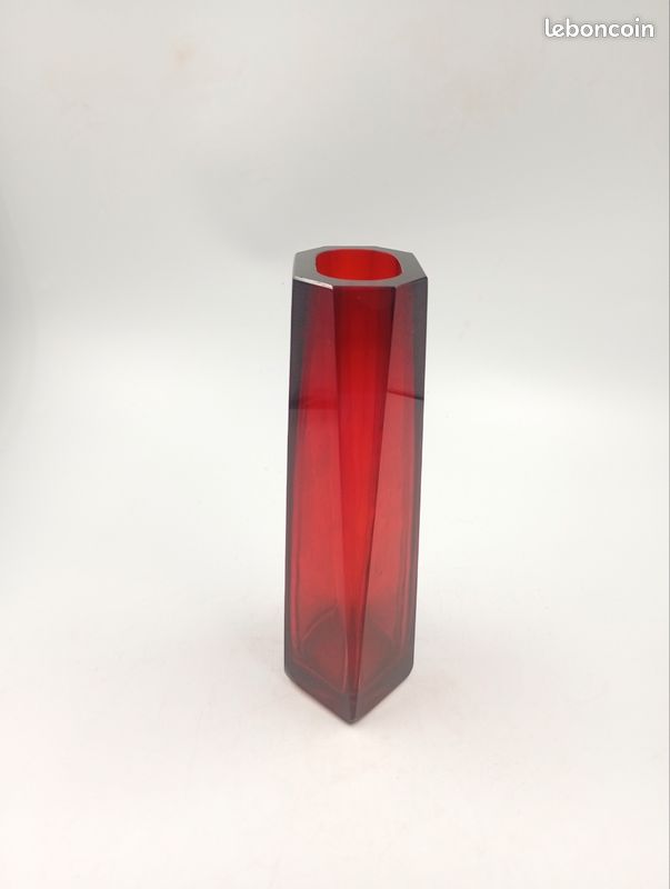 Vase Géode Prisme Facetté Vintage Rouge Rubis Années 60 70 Midcentury Moderniste Space Age (image 5)
