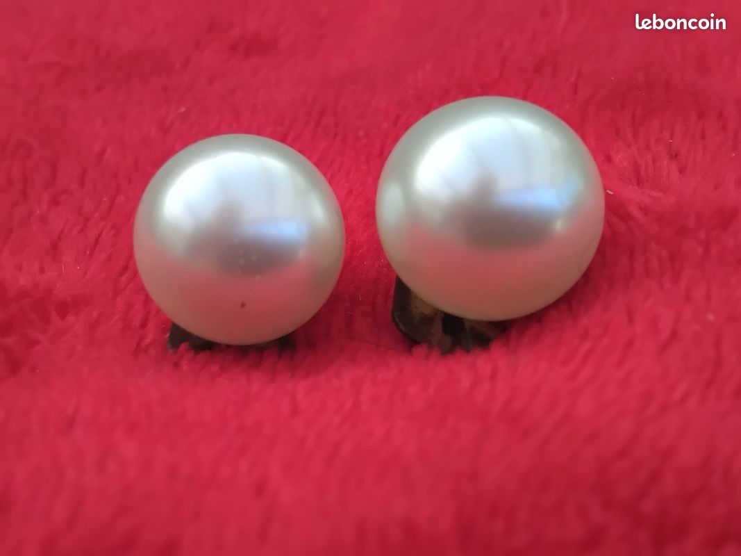 Boucles D'Oreilles Clips Vintage Années 50-60 - Métal Argenté Avec Perles - Occasion