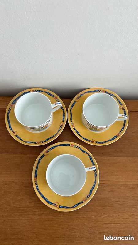 Service à Café Bernardaud Limoges Borghèse – 9 Tasses + Soucoupes + Pichet Porcelaine