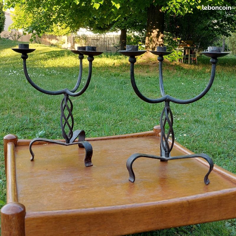 Grand Bougeoir Ancien Fer Forgé - Italie XVIIIe - Style Régence - Pièce Musée
