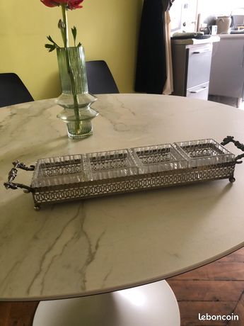 Grand Plat Rond Vintage En Métal Argenté, Diamètre 27 Cm, Déco Ou Usage