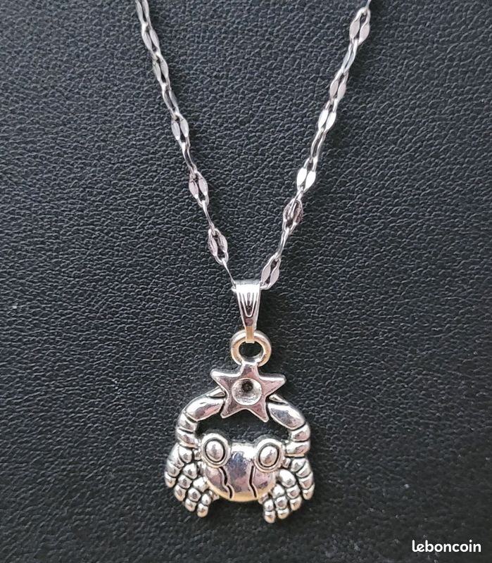 Pendentif Zodiaque – Cancer – Chaine acier inoxydable – Neuf (image 1)
