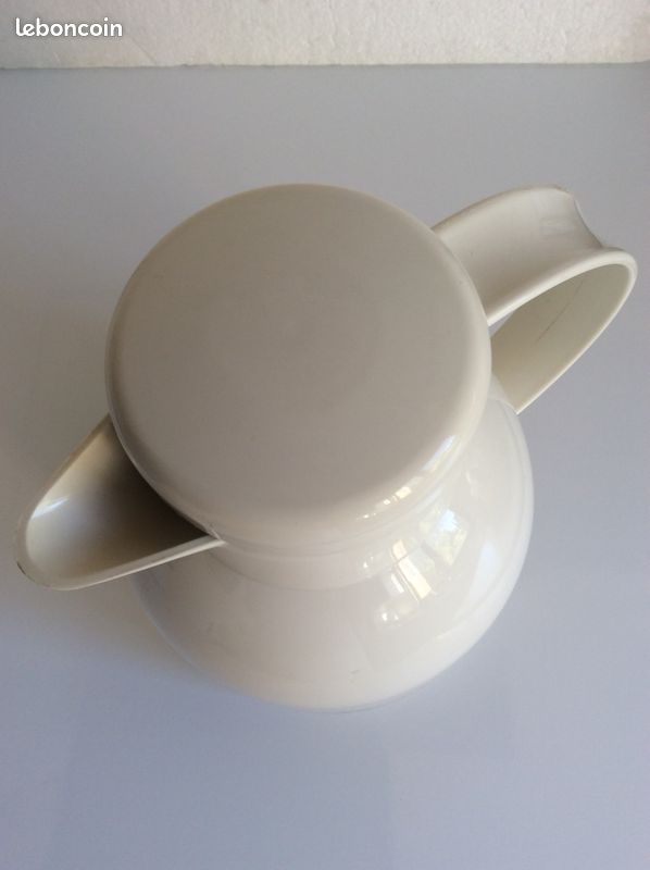 Thermos EMSA RIO 1980 Vintage - Carafe Isotherme En Plastique Blanc 1L - Design Postmoderne Rétro - Occasion