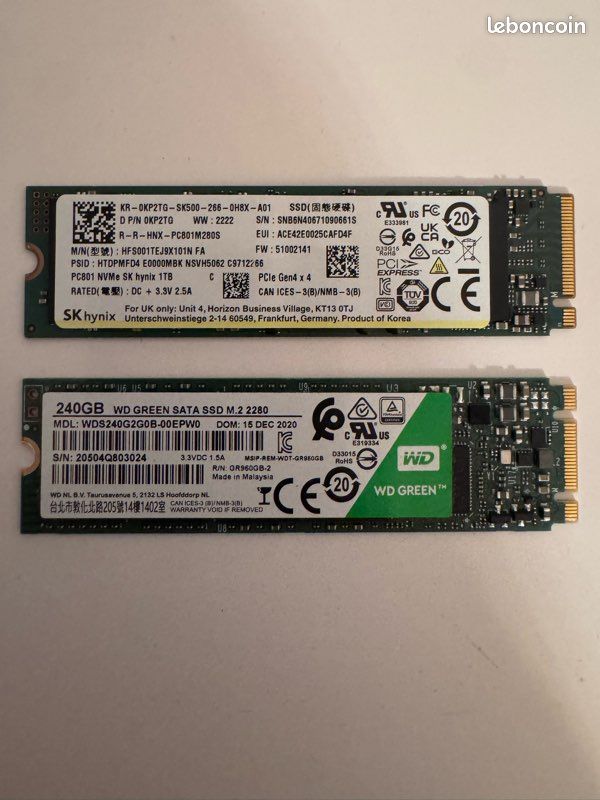 Barrettes ram16go ddr4 / ssd nvme 1to / ssd m.2 240go (image 2)
