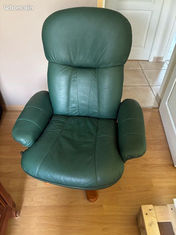 Fauteuil accoudoir en cuir vert (image 1)