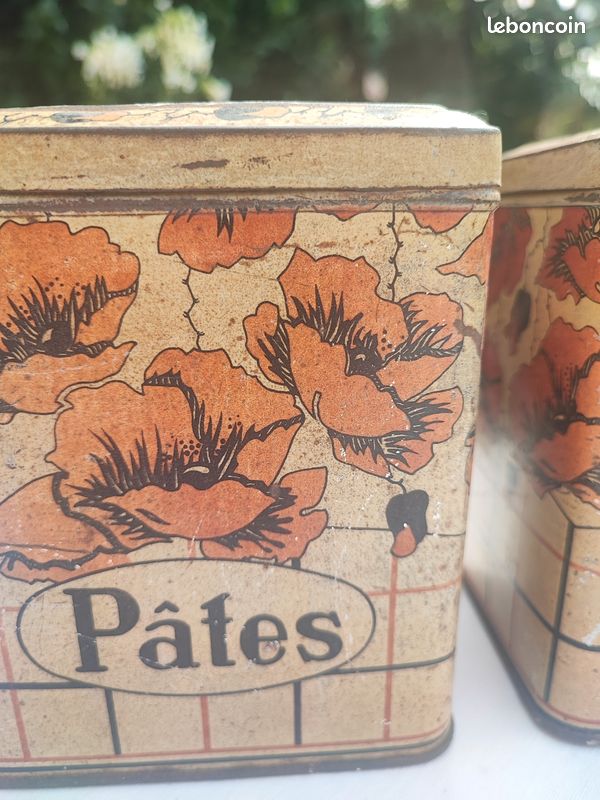 Duo de boîtes anciennes en tôle lithographiée – Coquelicots, Art déco,af1604 (image 2)