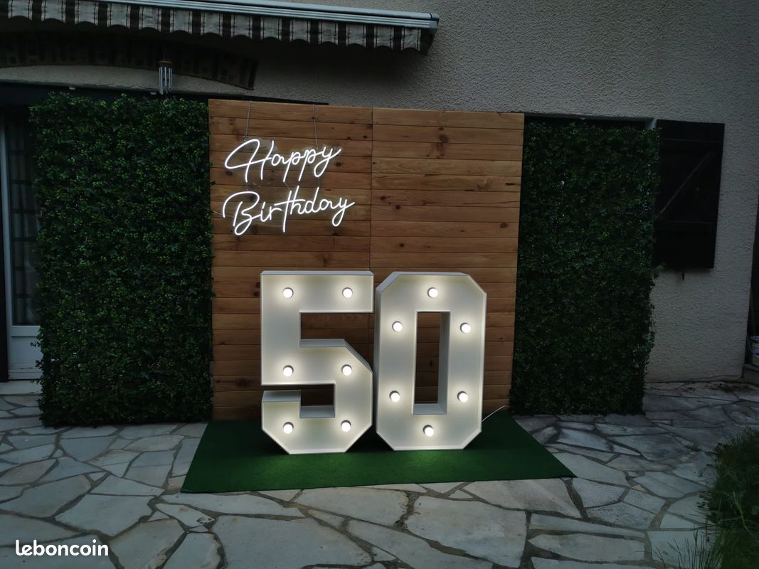 Chiffres Lumineux LED 50 – Lettres Géantes 100 Cm Pour Anniversaire 50 Ans, Mariage, Fête – Blanc & Lumière Chaude