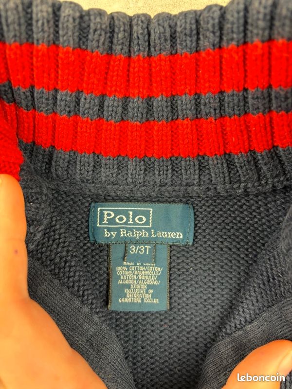 Polo Ralph Lauren Pull col montant zippé bleu marine enfant Taille 3 Ans Garçon Coton #R368 (image 3)