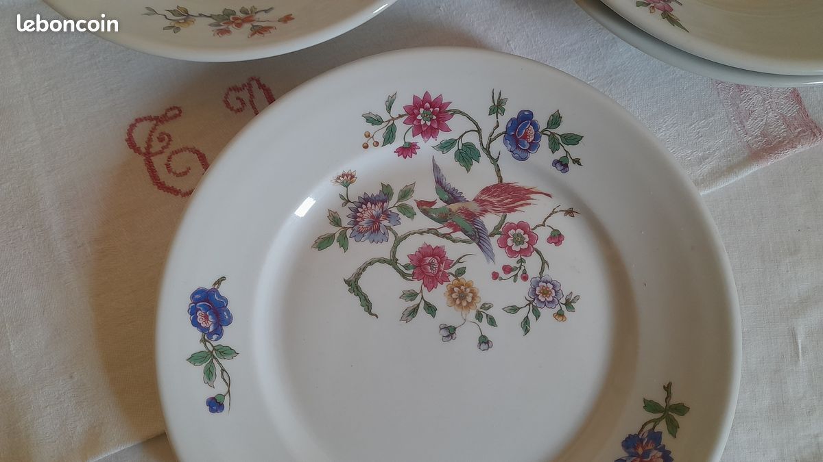 Superbes sept anciennes assiettes creuses Fonteyne la Rochelle Véritable porcelaine extra dure en excellent état (image 16)