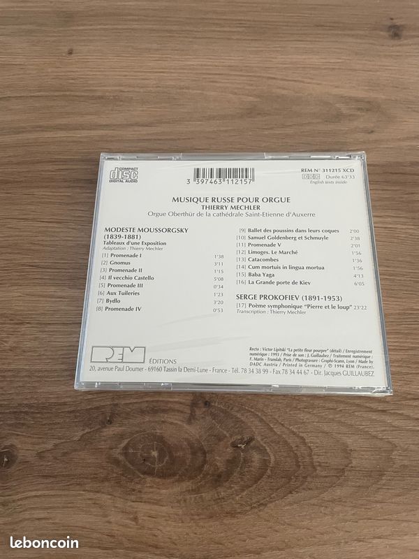 THIERRY MECHLER (CD neuf) - "Musique russe pour orgue - Moussorgski - Prokofiev" (image 2)