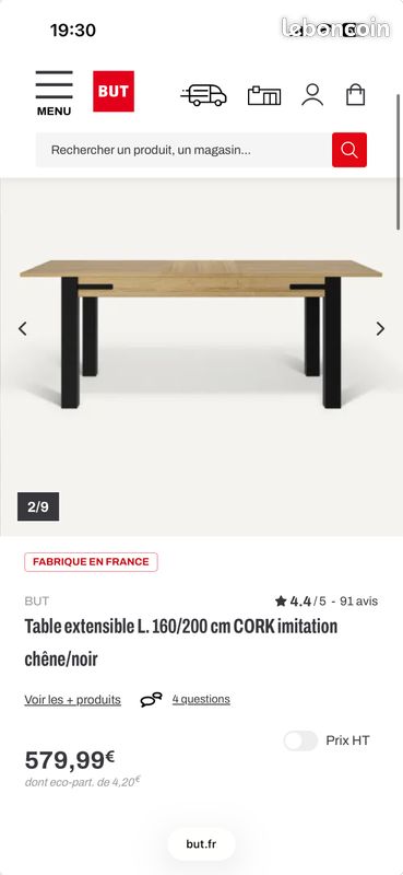 TABLE EXTENSIBLE 160/200 imitation chêne/noir (image 3)