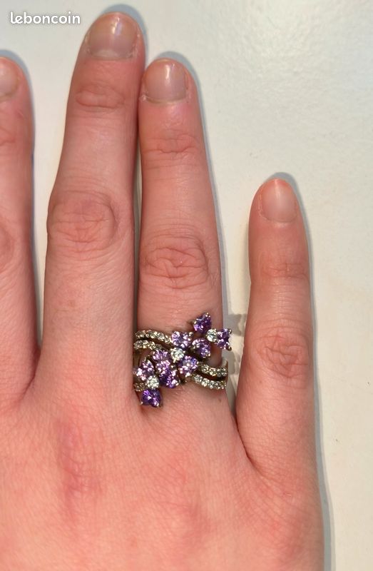 Bague argent massif 925 et fleur violette (image 5)
